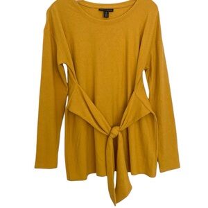 A Pea in the Pod Mustard Yellow Long-sleeved Tie Front Top Blouse
